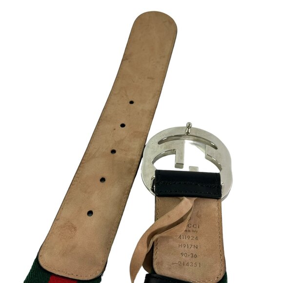 GUCCI 214351 Green Red Nylon Web Interlocking GG Men's Belt Made in Italy 90-36 - Picture 9 of 10